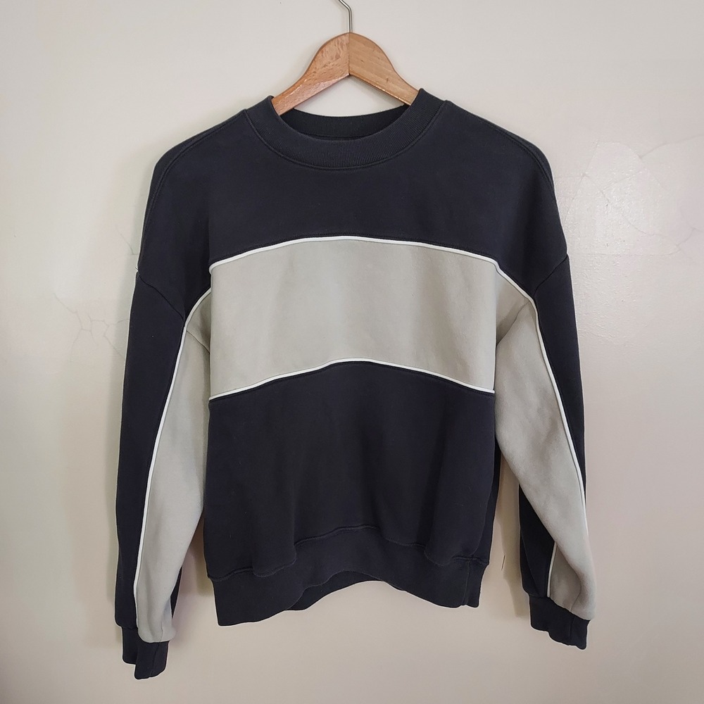 Hollister Boxy Fit Colorblock Sweatshirt Black Grey XS Crewneck Piping Fleece